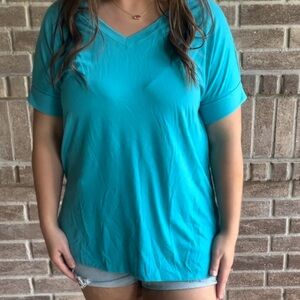 Blue v neck shirt
